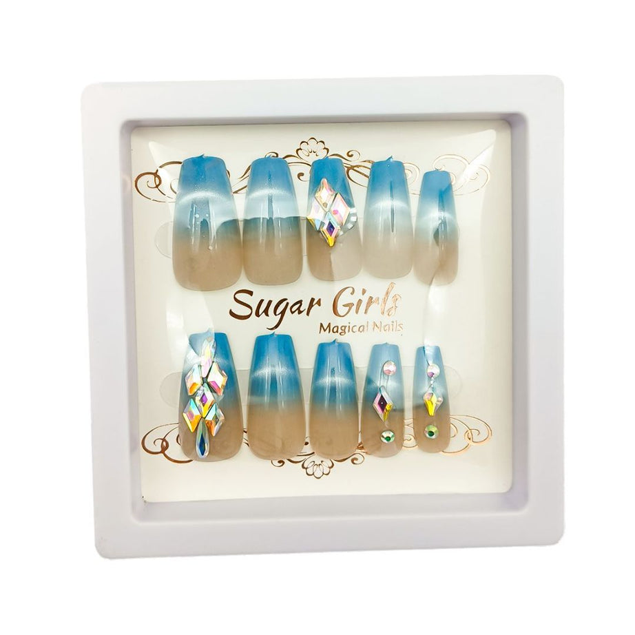 Blue Nail Plates with Diamonds Set - ShreeBliss