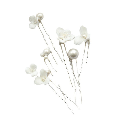 Ceramic Flower Pearl Bridal Hairpin – ShreeBliss