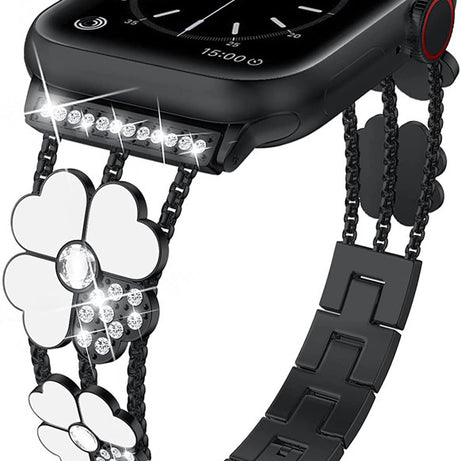 Diamond-Set Resin Clover Watch with Metal Strap - ShreeBliss