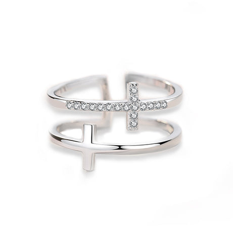 Double Cross Miniature Copper Inlaid Zircon Ring - ShreeBliss