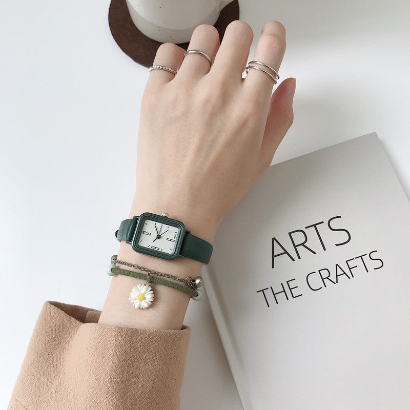 Retro Square Green & White Women’s Watch - ShreeBliss