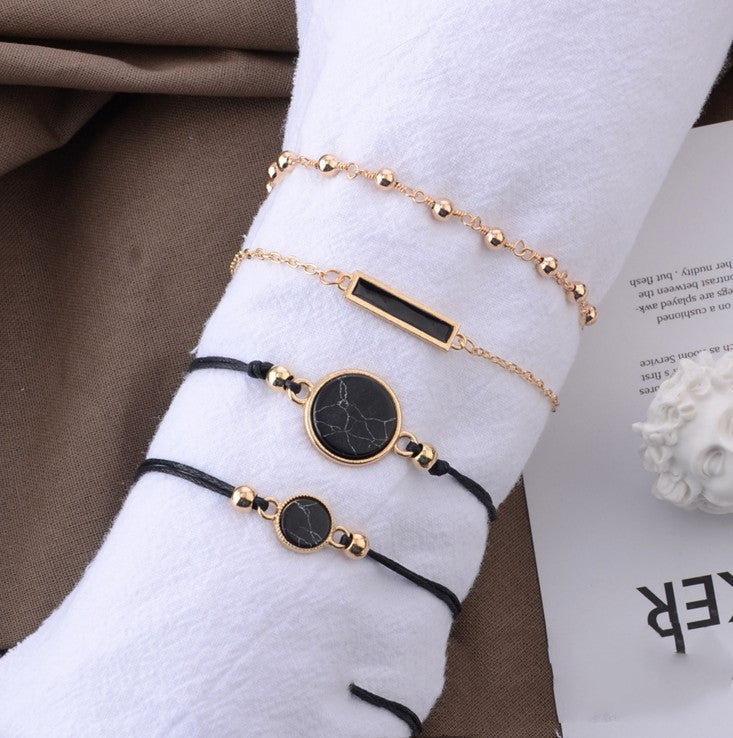 Black Turquoise Pattern Bracelet Handmade Chain Black Square