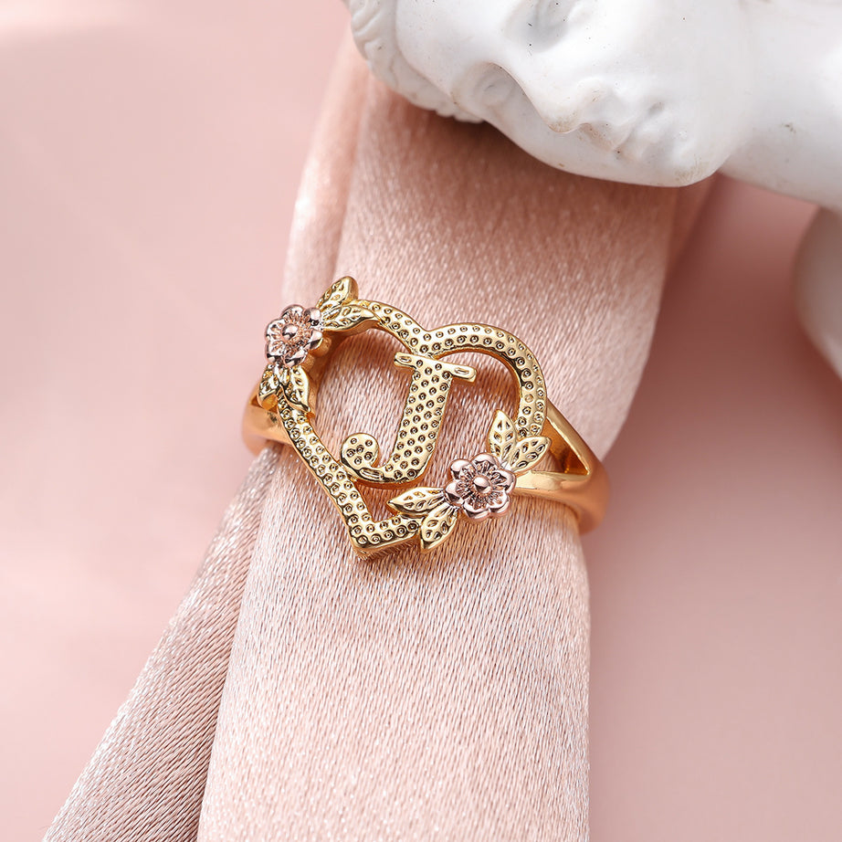 Creative Design Rose Two-tone 26 Letters Sweet Open Ring