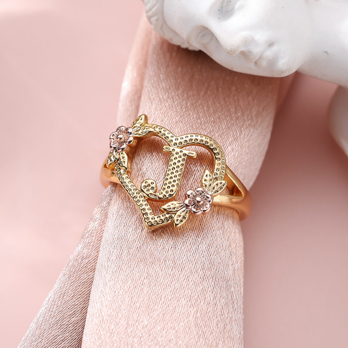 Creative Design Rose Two-tone 26 Letters Sweet Open Ring