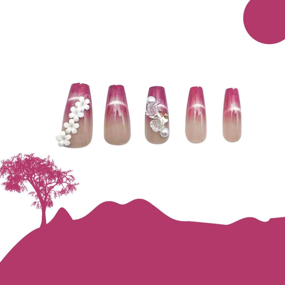 Dark Red Nails Inlaid with Small White Pieces - ShreeBliss