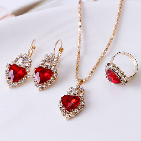 Water drop rhinestone necklace earrings ring set - ShreeBliss