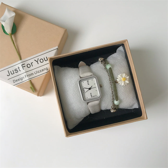 Retro Square Green & White Women’s Watch - ShreeBliss