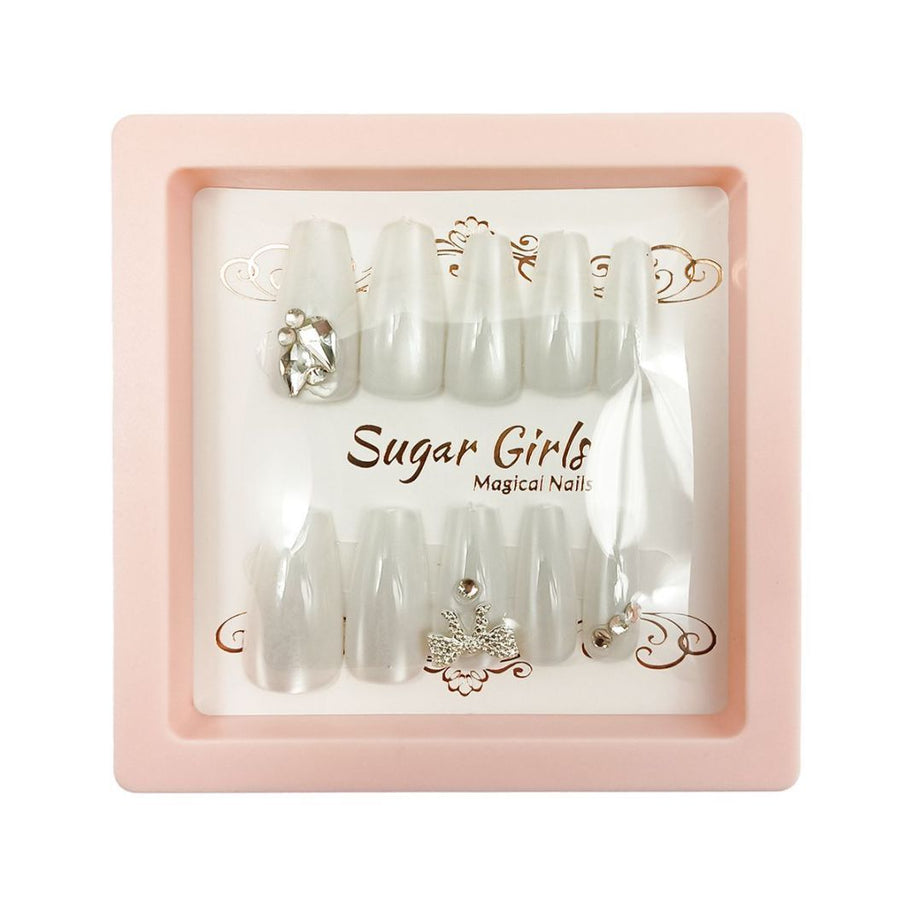 Silver Collar Inlaid White Nails - ShreeBliss