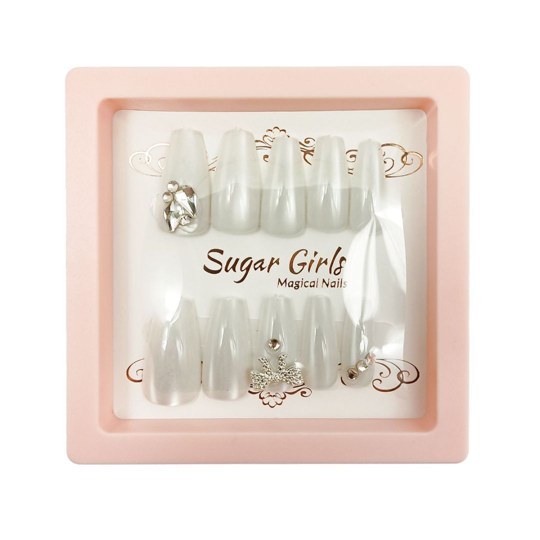 Silver Collar Inlaid White Nails - ShreeBliss