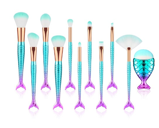 11pcs Mermaid Makeup Brushes Kit - Foundation, Eyebrow & Eyeliner Brushes - ShreeBliss