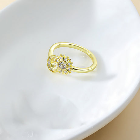Opening Adjustable Star Moon Ring With Rhinestones – Valentine's Day Jewelry