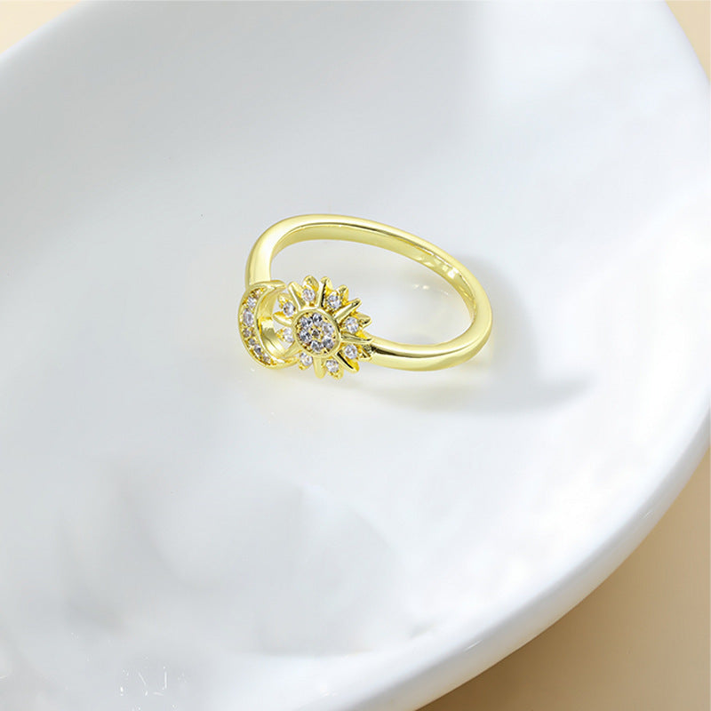 Opening Adjustable Star Moon Ring With Rhinestones – Valentine's Day Jewelry