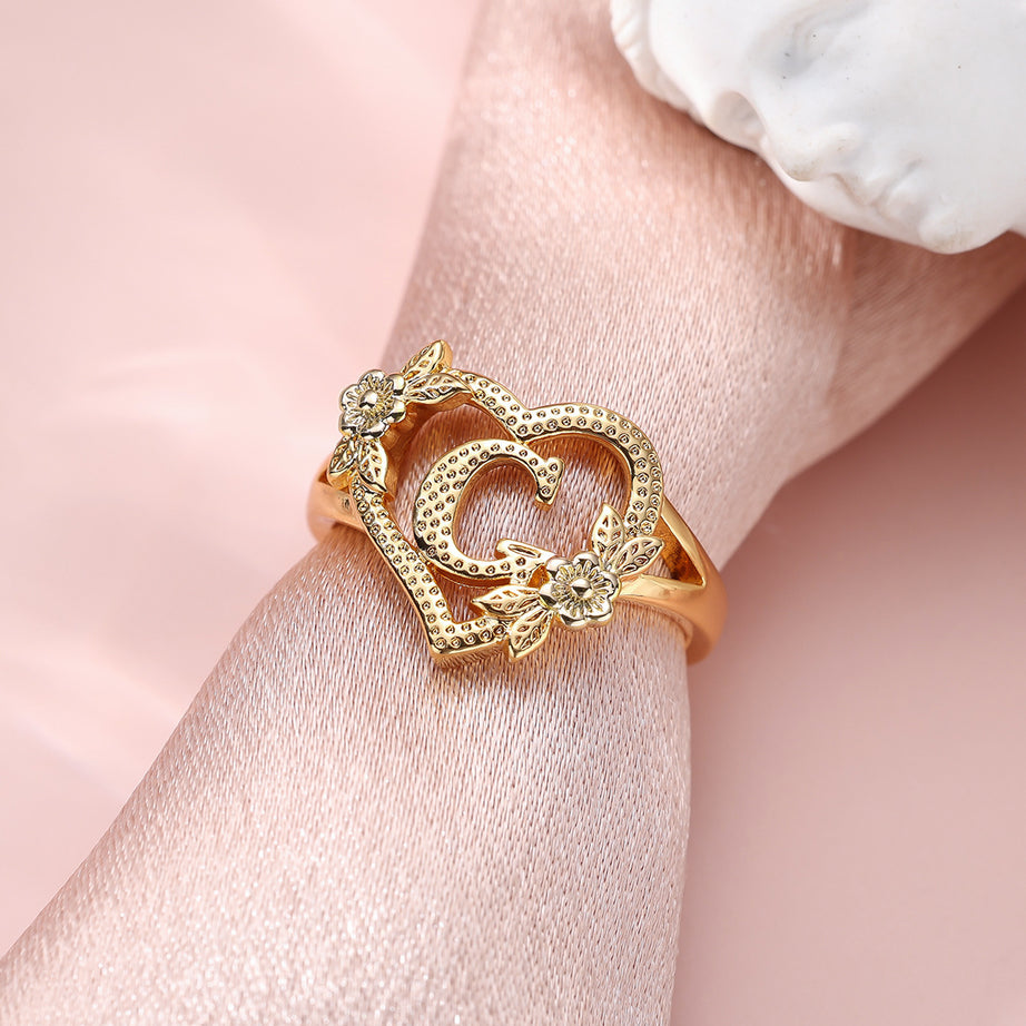 Creative Design Rose Two-tone 26 Letters Sweet Open Ring