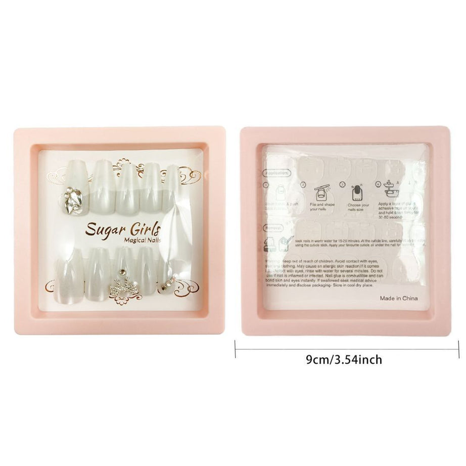 Silver Collar Inlaid White Nails - ShreeBliss