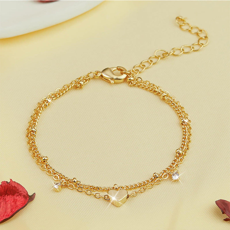Fashion Heart-shaped Zircon Anklet Women's Waterproof Simple Heart-shaped - ShreeBliss