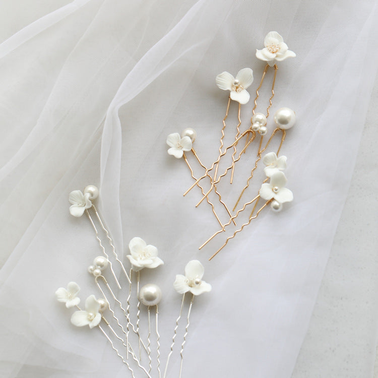 Ceramic Flower Pearl Bridal Hairpin – ShreeBliss