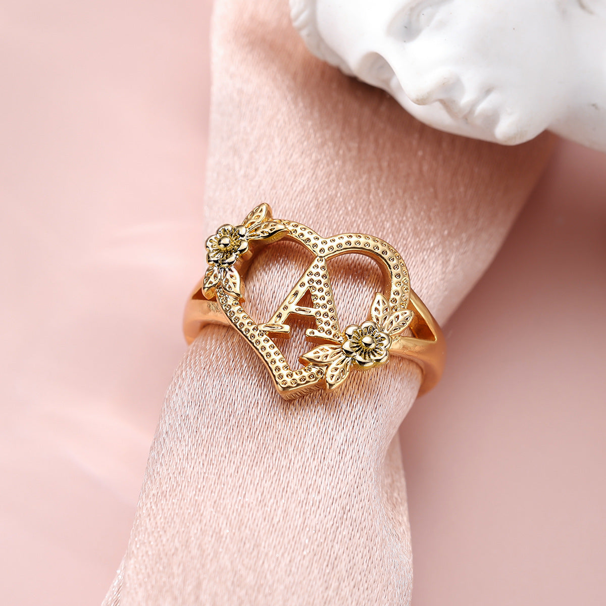Creative Design Rose Two-tone 26 Letters Sweet Open Ring